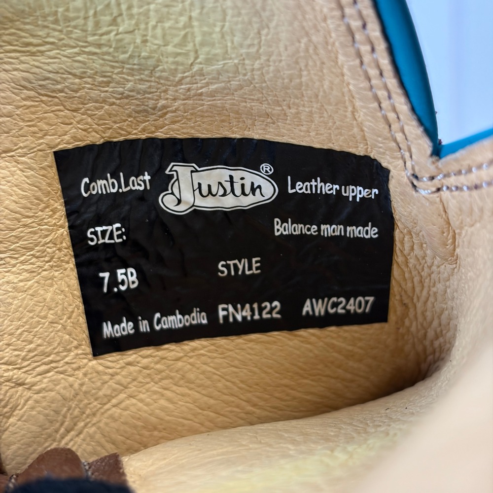 Justin Western Rodeo Suede Cowboy Boots Womens Size 7.5 Boho Cowgirl Embroidered - Picture 8 of 8